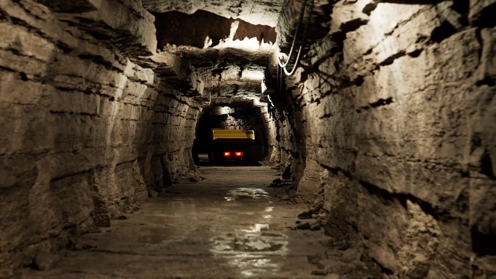 3D flythrough view of an underground mine corridor