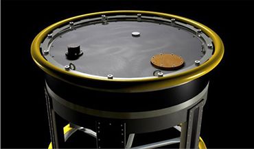 Top-down 3D render of the sonar unit showing its lid, fasteners and frame